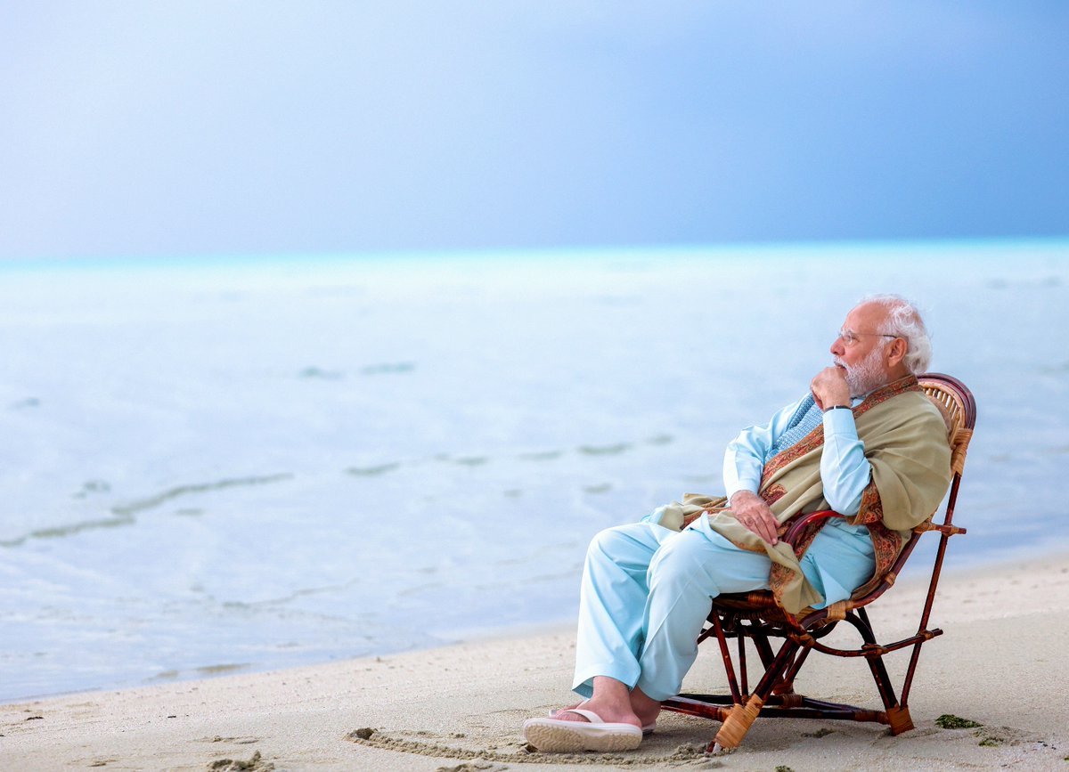 PM Narendra Modi relaxing at Lakshadweep beach 2024